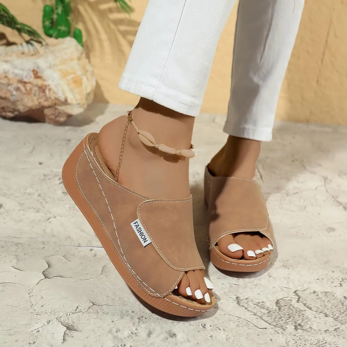 Wedge Sandals for Women Arch Support Platform Slides 2025 Slip on Casual Open Toe Wide Band Walking Shoe