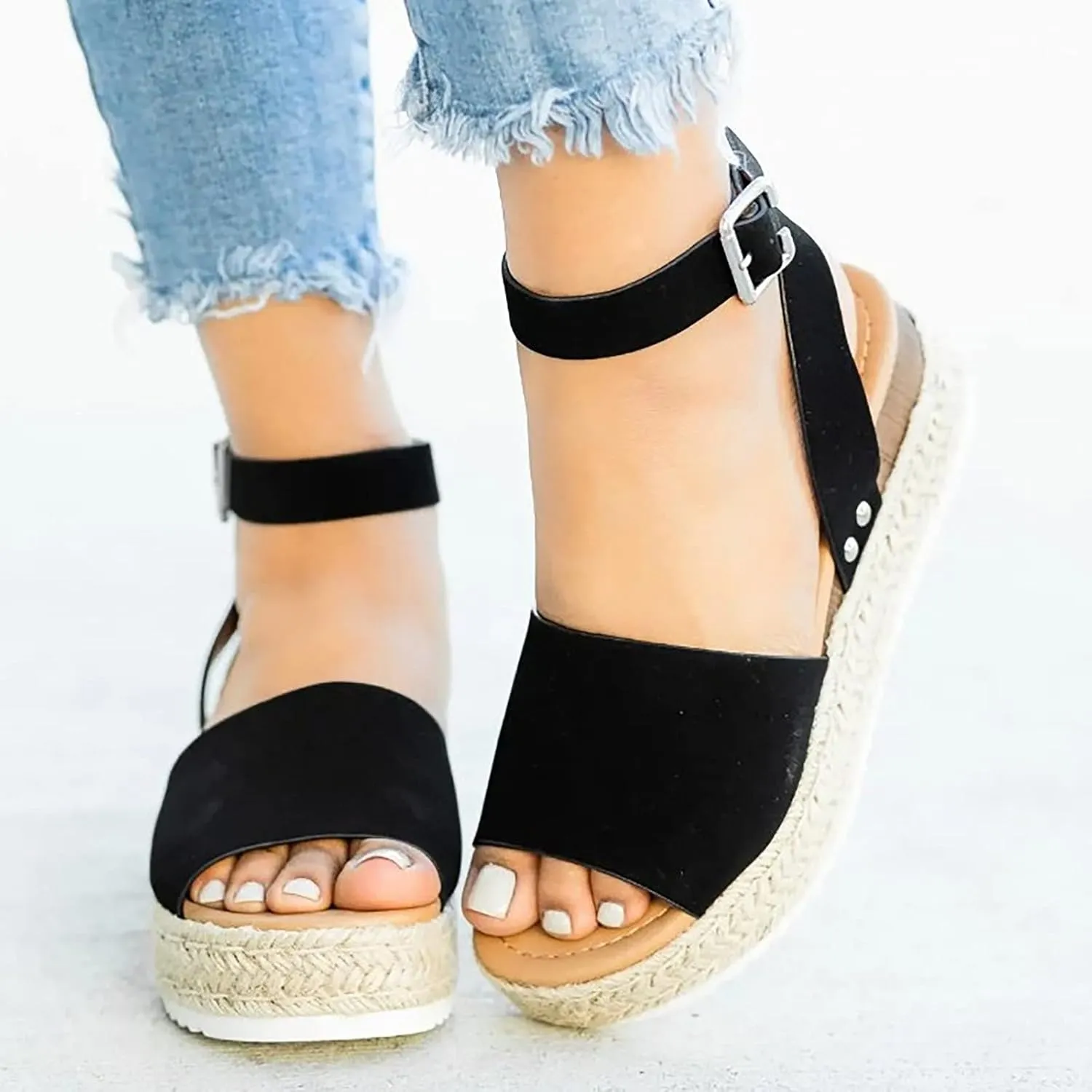 Wedge Sandals for Women Open Toe Buckle Strap Ankle Boots Vintage Hollow Out Platform Sandals Summer Casual Shoes