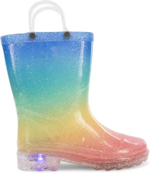 Western Chief Kids Waterproof Light Up Rain Boots With Handles for Easy On and Off for Boys and Girls