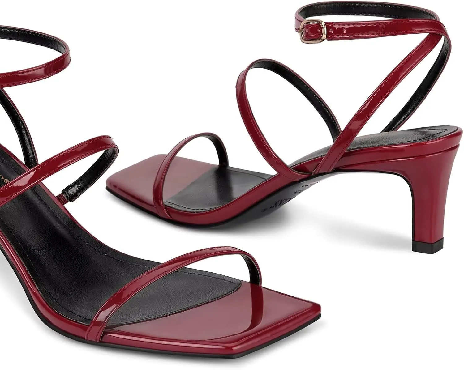 wetkiss Low Heel Kitten Strappy Heels for Women with Square Toe Ankle Strap Heeled Sandals for Dress Wedding Party Club Date Work