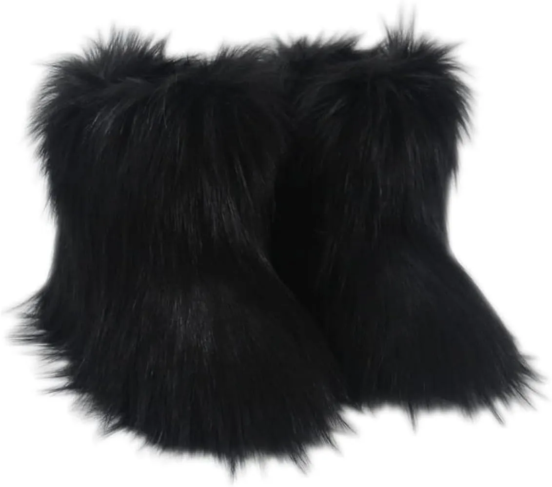 Wild Diva Melanie-21 Women's Faux Fur Fluffy Short Snow Mid-Calf Boots Warm Comfortable Outdoor Furry Shoes
