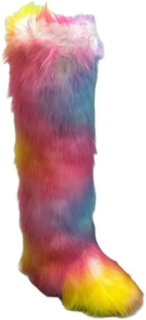 Wild Diva Melanie-22 Women's Faux Fur Fluffy Short Snow Knee High Boots Warm Comfortable Outdoor Furry Shoes (Runs Small)