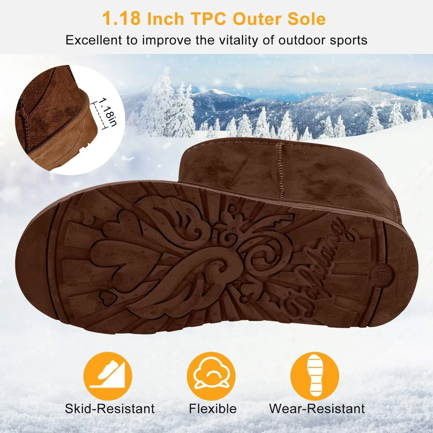 Winter Boots for Women Classic Waterproof Snow Boots Warm Mid-Calf Fur Boot