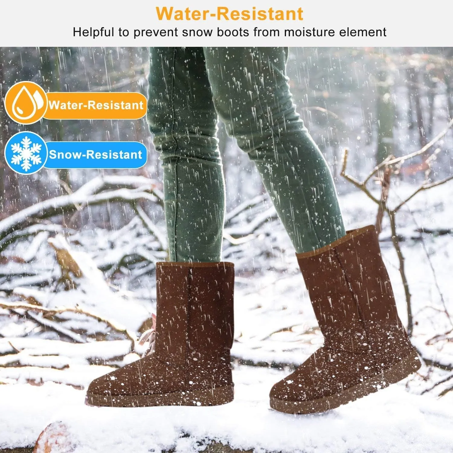 Winter Boots for Women Classic Waterproof Snow Boots Warm Mid-Calf Fur Boot
