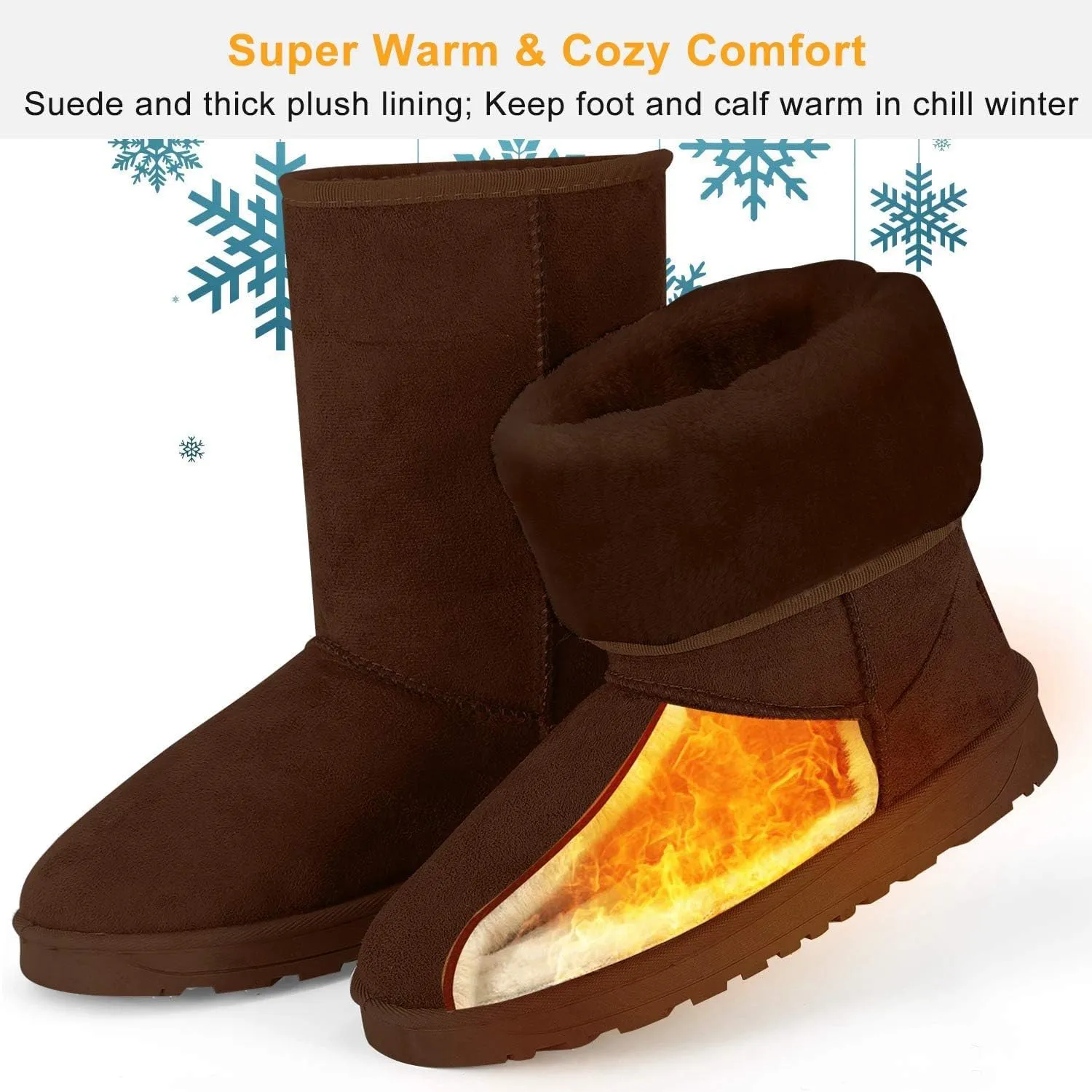 Winter Boots for Women Classic Waterproof Snow Boots Warm Mid-Calf Fur Boot
