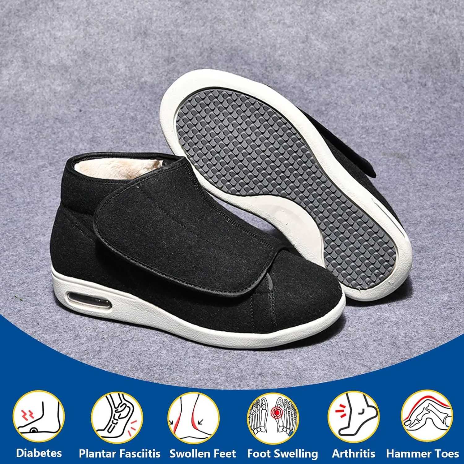 Winter Warm Fuzzy Memory Foam House Shoes Extra Wide Shoes Swollen Feet Diabetic Edema Boots Slippers Indoor Outdoor Sandals Unisex