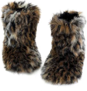 Winter Warm Women's Faux Fur Bootie Slippers Fuzzy Comfy Plush Boots Anti-Slip Indoor House Shoes
