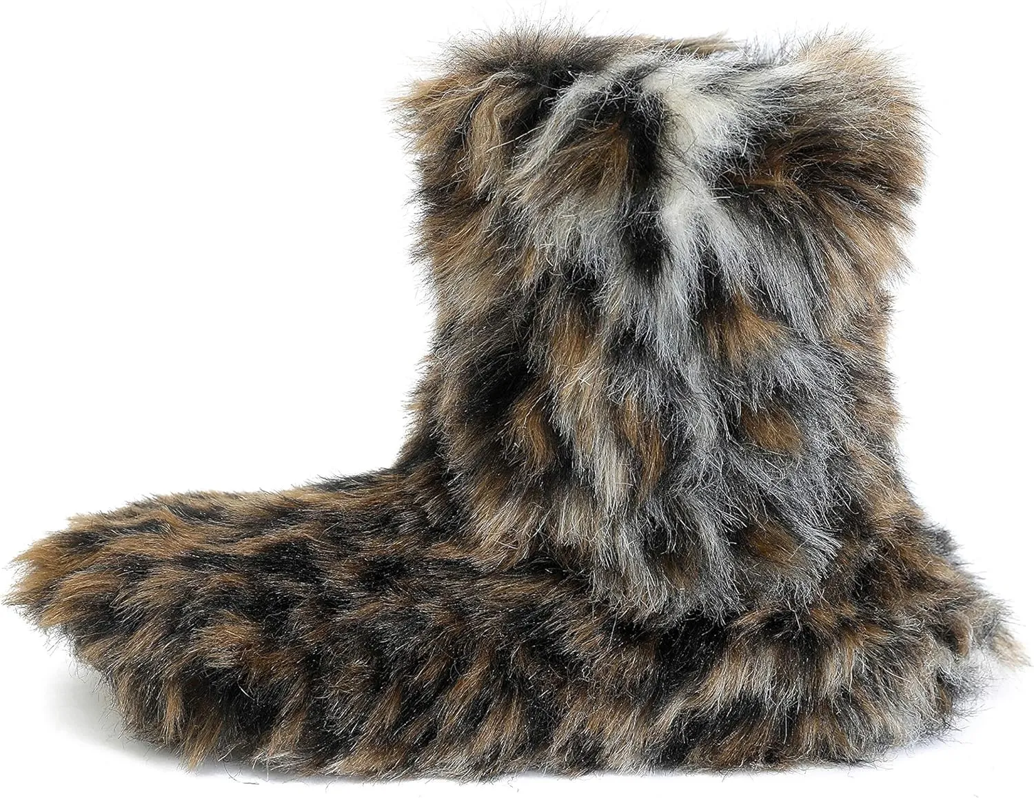 Winter Warm Women's Faux Fur Bootie Slippers Fuzzy Comfy Plush Boots Anti-Slip Indoor House Shoes