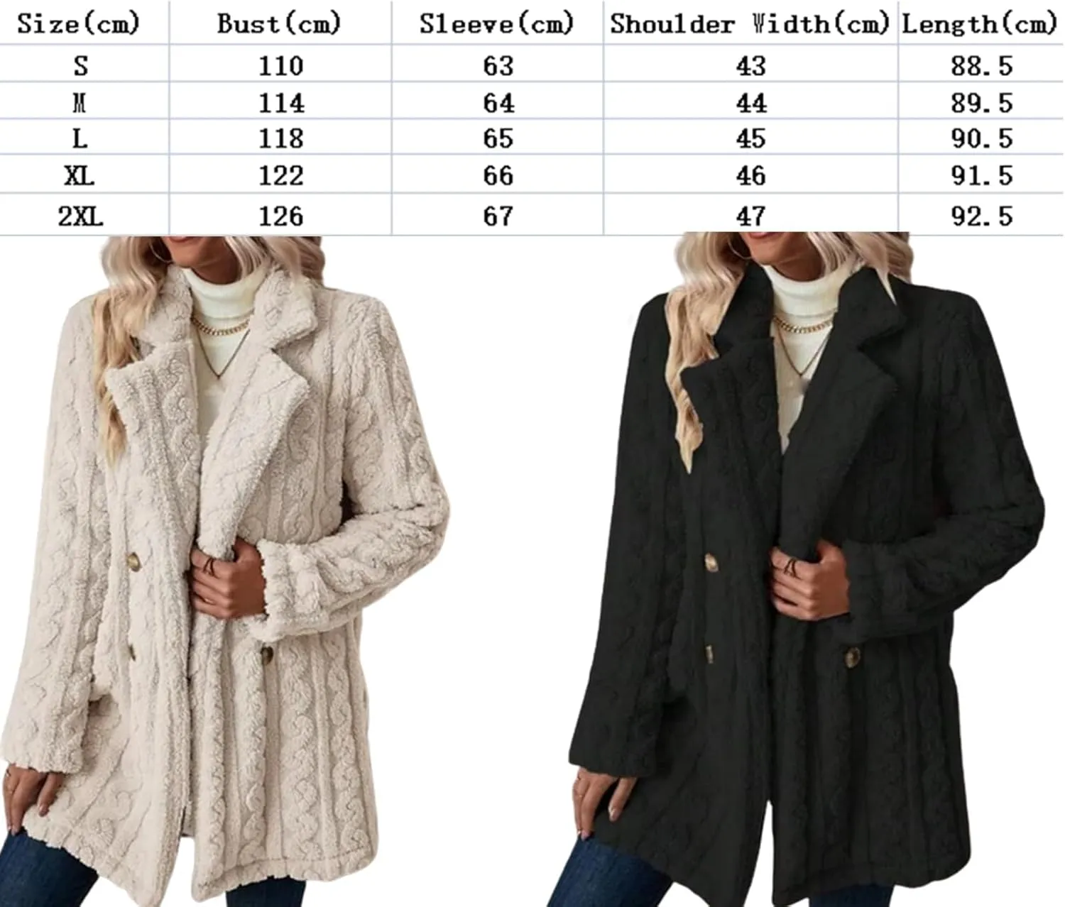 Winter Women's 2023 Double Breasted Lapel Neck Flannelette Coat, Long Cardigan Faux Fur Warm Outwear Jackets