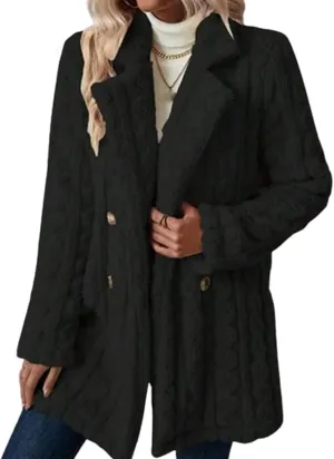 Winter Women's 2023 Double Breasted Lapel Neck Flannelette Coat, Long Cardigan Faux Fur Warm Outwear Jackets
