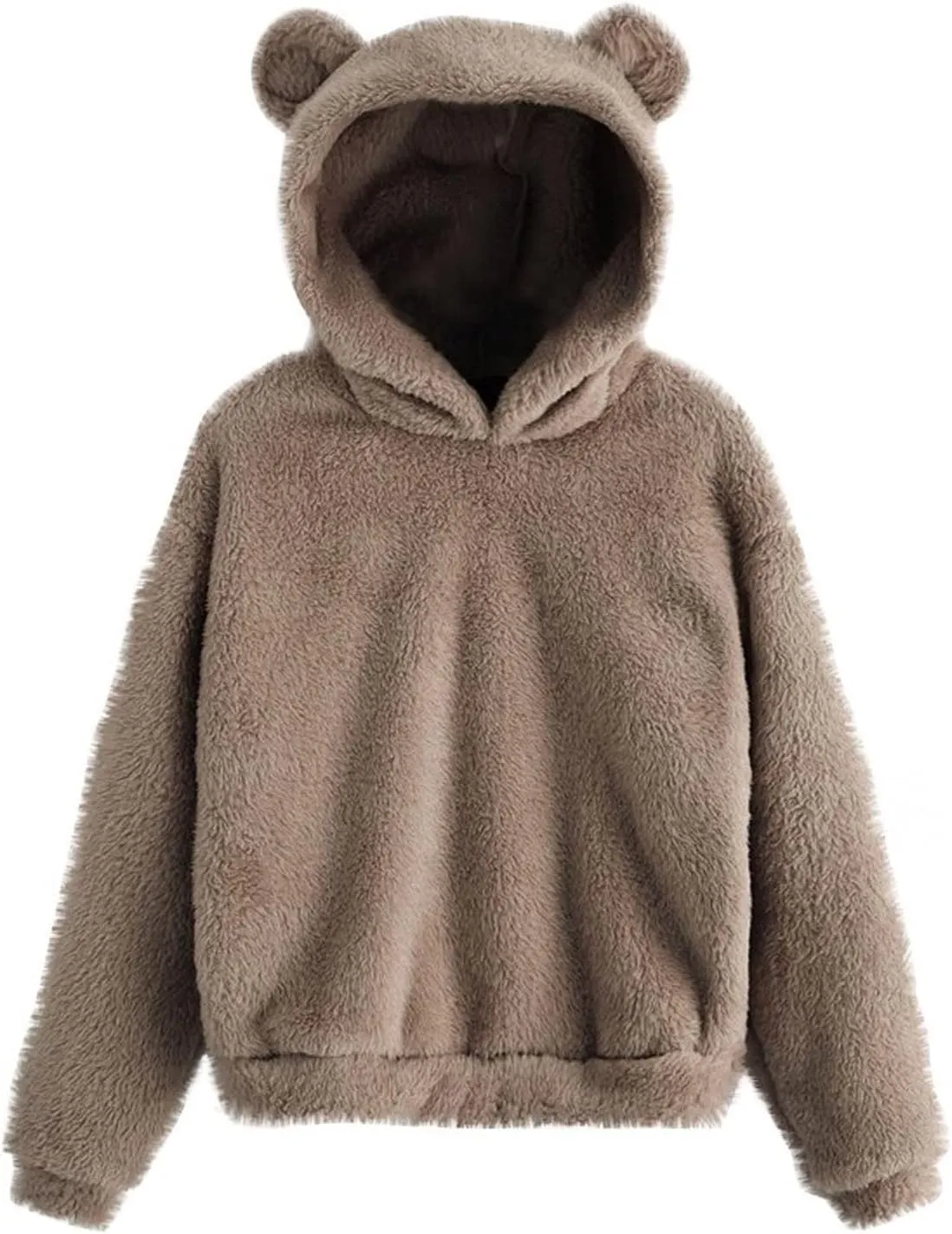 Wkishenl Fall Winter Womens Fluffy Bear Ear Hoodies,Lovely Plush Casual Sweatshirts,Fuzzy Warm Sweater,Plush Fuzzy Pullover