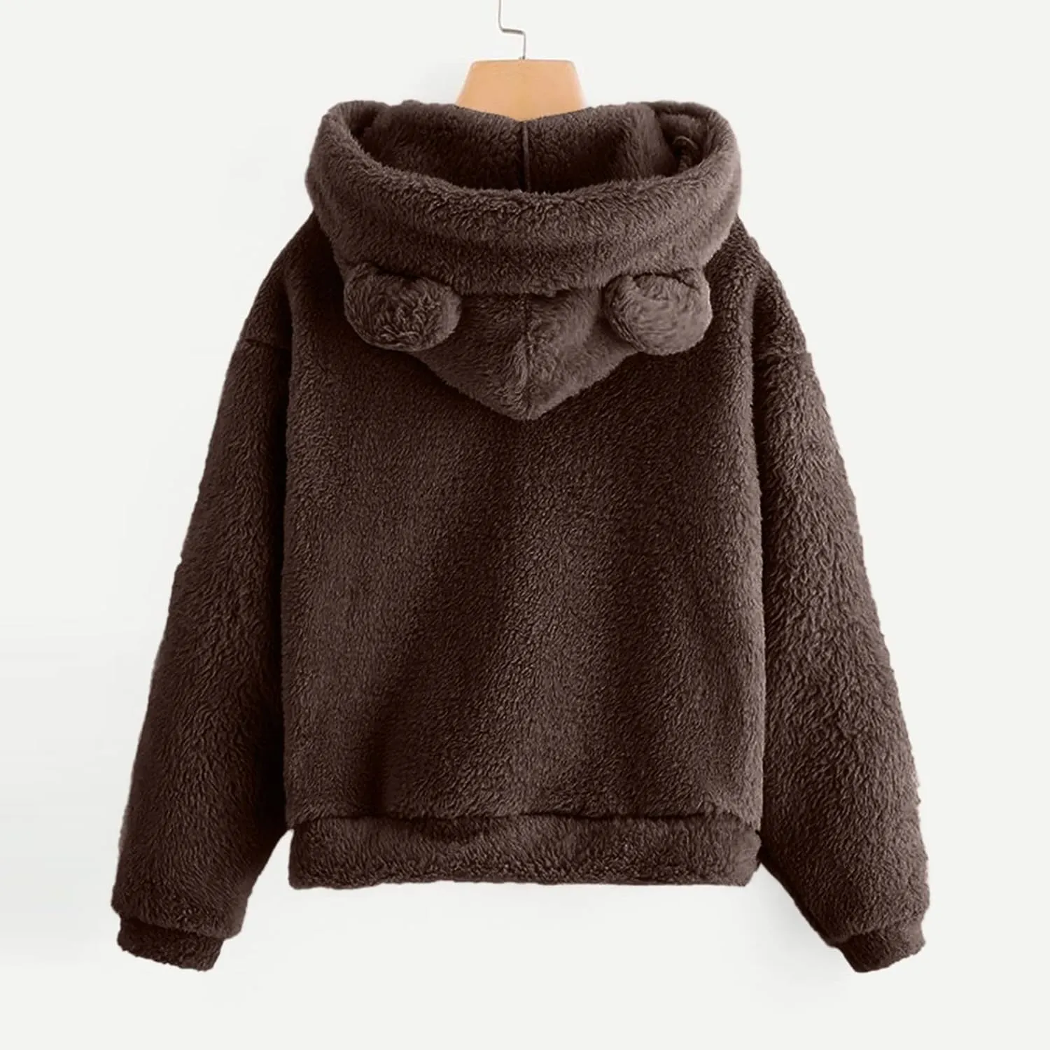 Wkishenl Fall Winter Womens Fluffy Bear Ear Hoodies,Lovely Plush Casual Sweatshirts,Fuzzy Warm Sweater,Plush Fuzzy Pullover