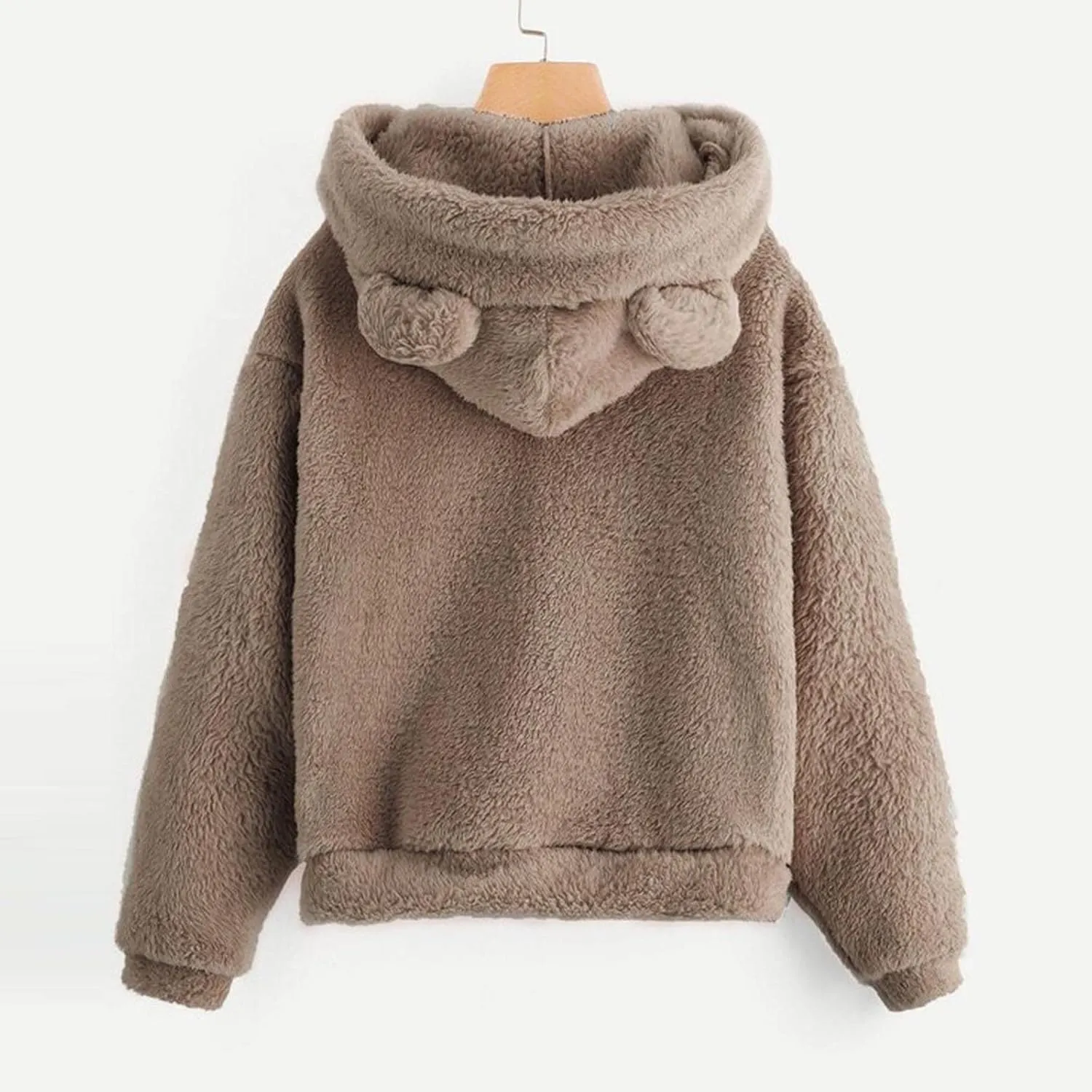 Wkishenl Fall Winter Womens Fluffy Bear Ear Hoodies,Lovely Plush Casual Sweatshirts,Fuzzy Warm Sweater,Plush Fuzzy Pullover