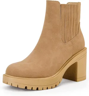 Womems Platform Lug Sole Ankle Boots Chunky Block Heel Seam Booties Combat Cozy Round Toe Chelsea Shoes