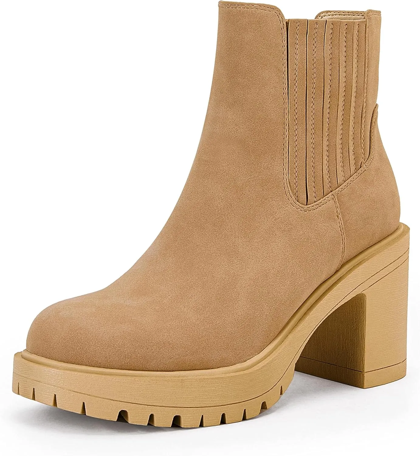 Womems Platform Lug Sole Ankle Boots Chunky Block Heel Seam Booties Combat Cozy Round Toe Chelsea Shoes