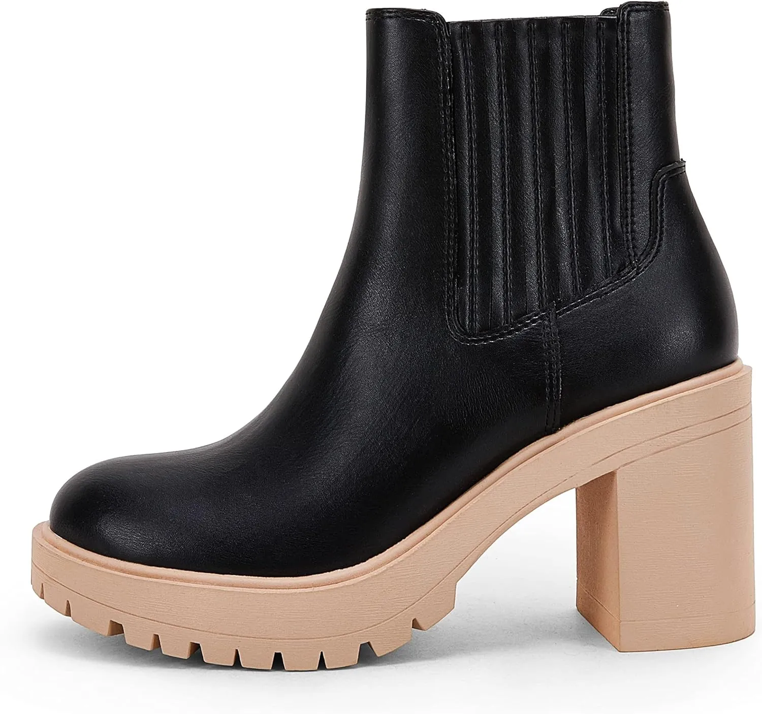 Womems Platform Lug Sole Ankle Boots Chunky Block Heel Seam Booties Combat Cozy Round Toe Chelsea Shoes
