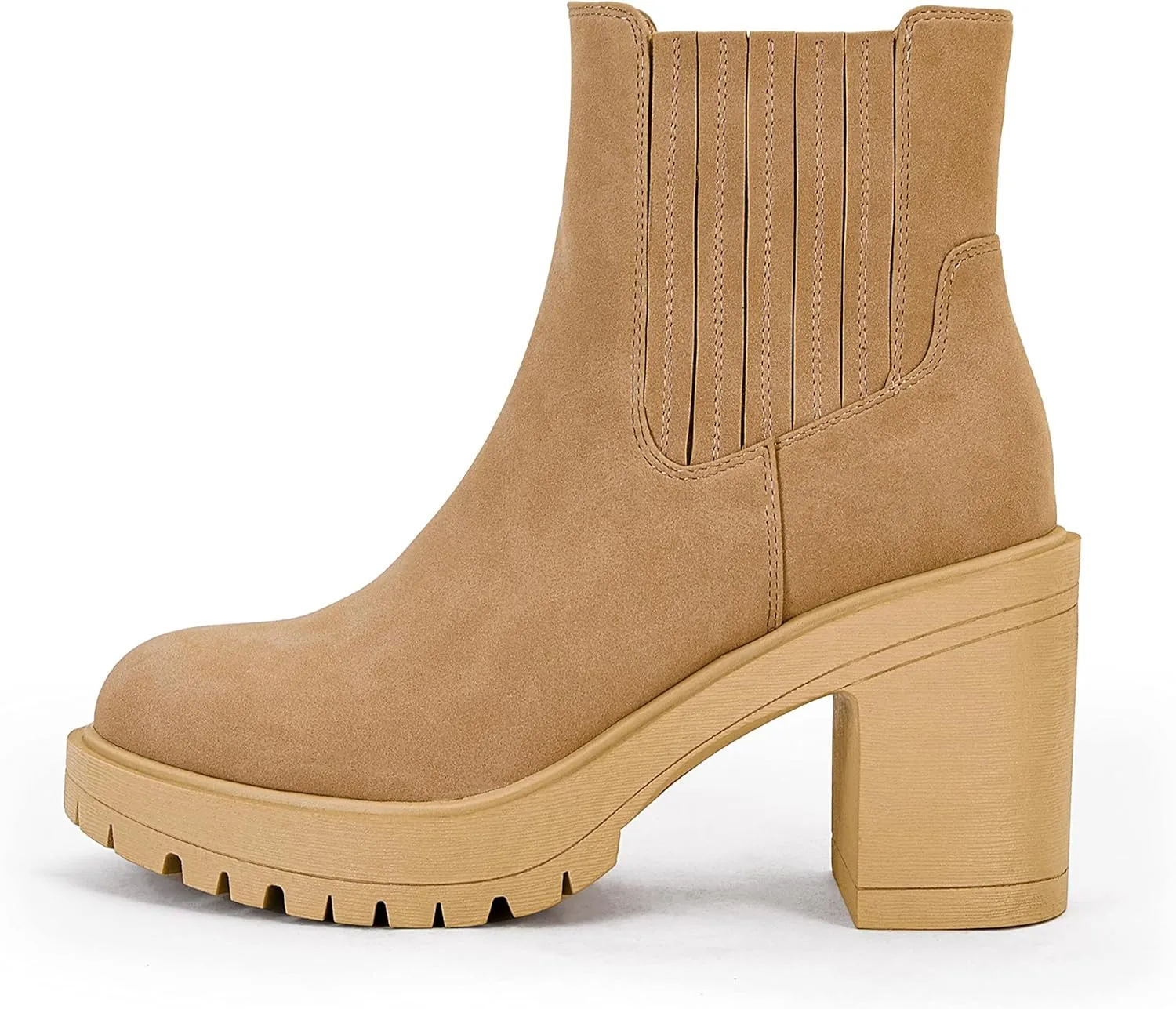 Womems Platform Lug Sole Ankle Boots Chunky Block Heel Seam Booties Combat Cozy Round Toe Chelsea Shoes
