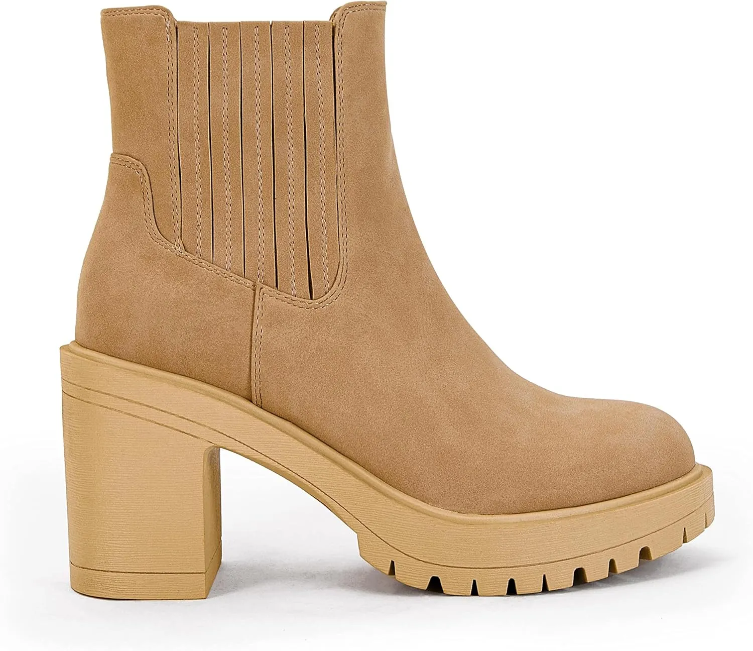 Womems Platform Lug Sole Ankle Boots Chunky Block Heel Seam Booties Combat Cozy Round Toe Chelsea Shoes