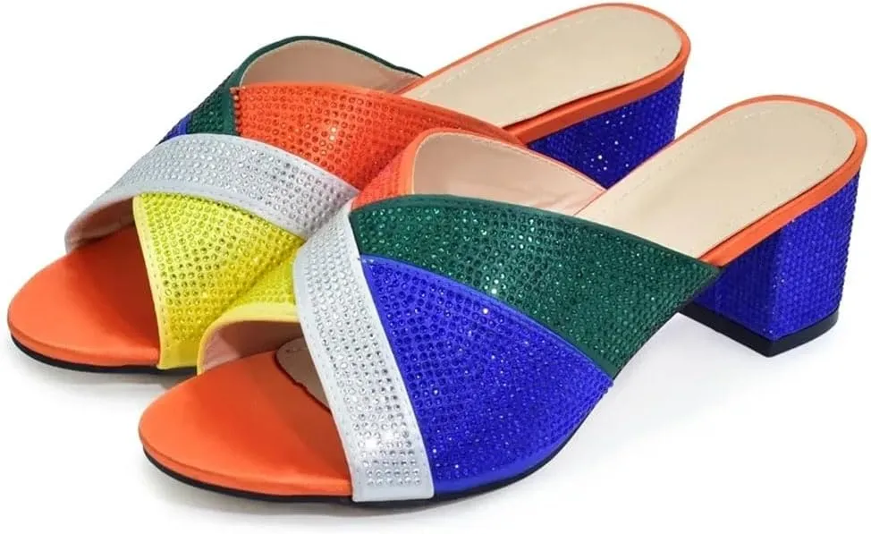 Women Elegant Low Heel Rhinestone Pumps Slip-On Round Toe Luxury Party Wedding Shoes