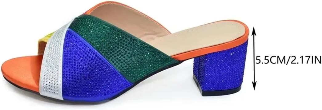 Women Elegant Low Heel Rhinestone Pumps Slip-On Round Toe Luxury Party Wedding Shoes