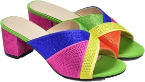 Women Elegant Low Heel Rhinestone Pumps Slip-On Round Toe Luxury Party Wedding Shoes