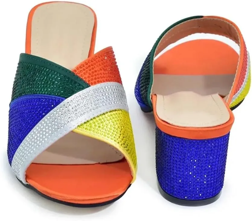 Women Elegant Low Heel Rhinestone Pumps Slip-On Round Toe Luxury Party Wedding Shoes