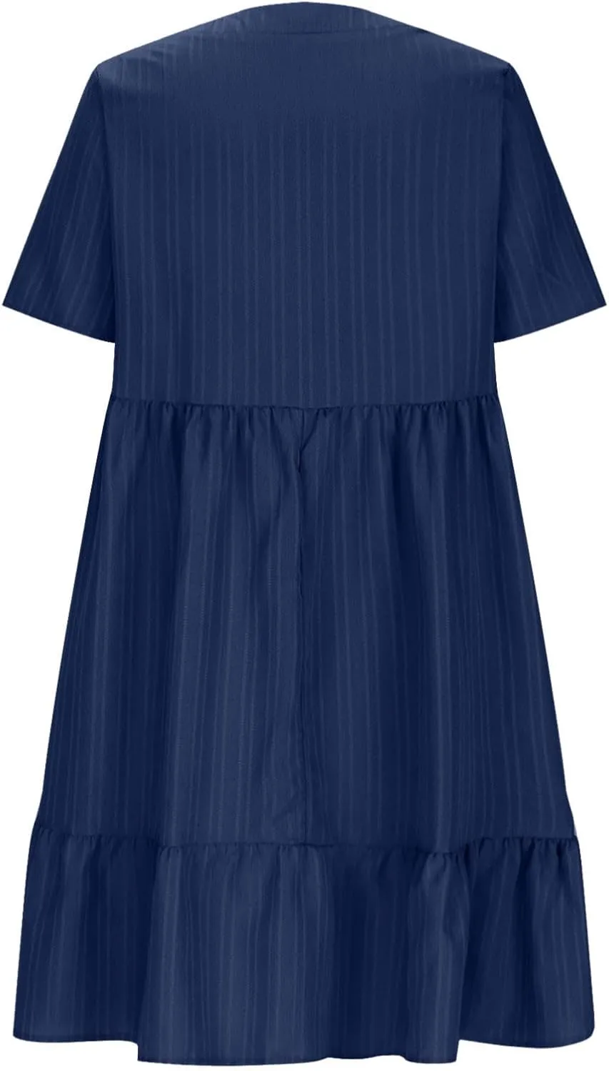 Women Fashion Summer V-Neck Dresses Casual Lightweight Solid Color Short Sleeve Formal Party Swing Pleated Home Dress