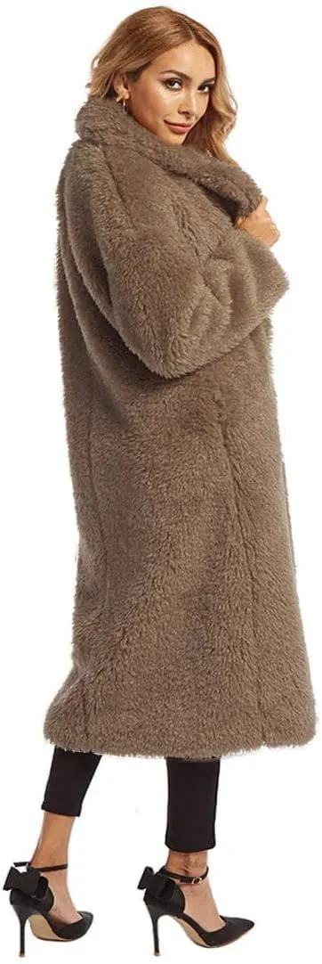 Women Faux Fur Winter Coats Comfort Warm Outerwear Open Front Long Cardigan Overcoat Jacket