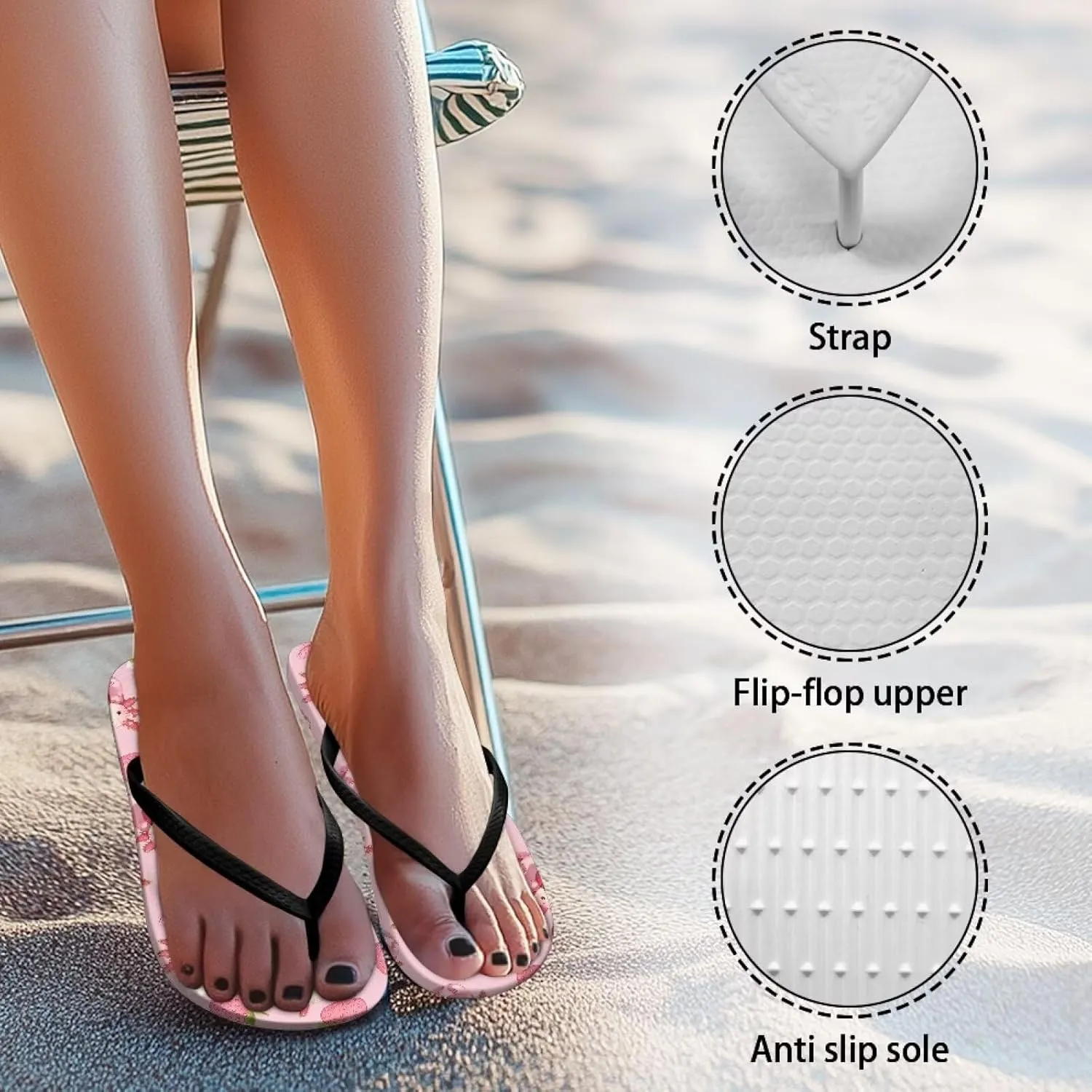 Women Flip Flops Wide Width Flip Flops Non Slip Shower Flat Flop Soft Cushioning Soles Summer Beach Pool Vacation Sandals Black Size 5-9
