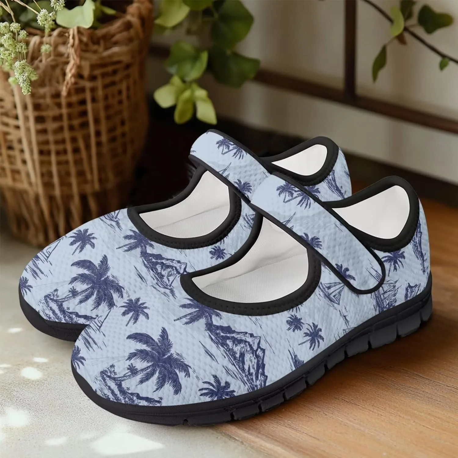 Women Mary Jane Sneaker Shoes Lightweight Casual Breathable Non Slip Flats with Magic Sticker