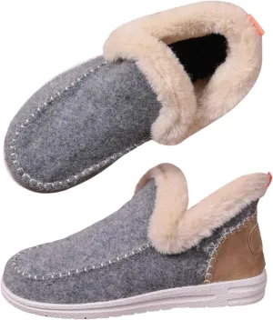 Women Memory Foam Bootie Slippers, Warm Cozy Micro Suede Slipper Boots with Fuzzy Plush Lining Collar for Indoor and Outdoor