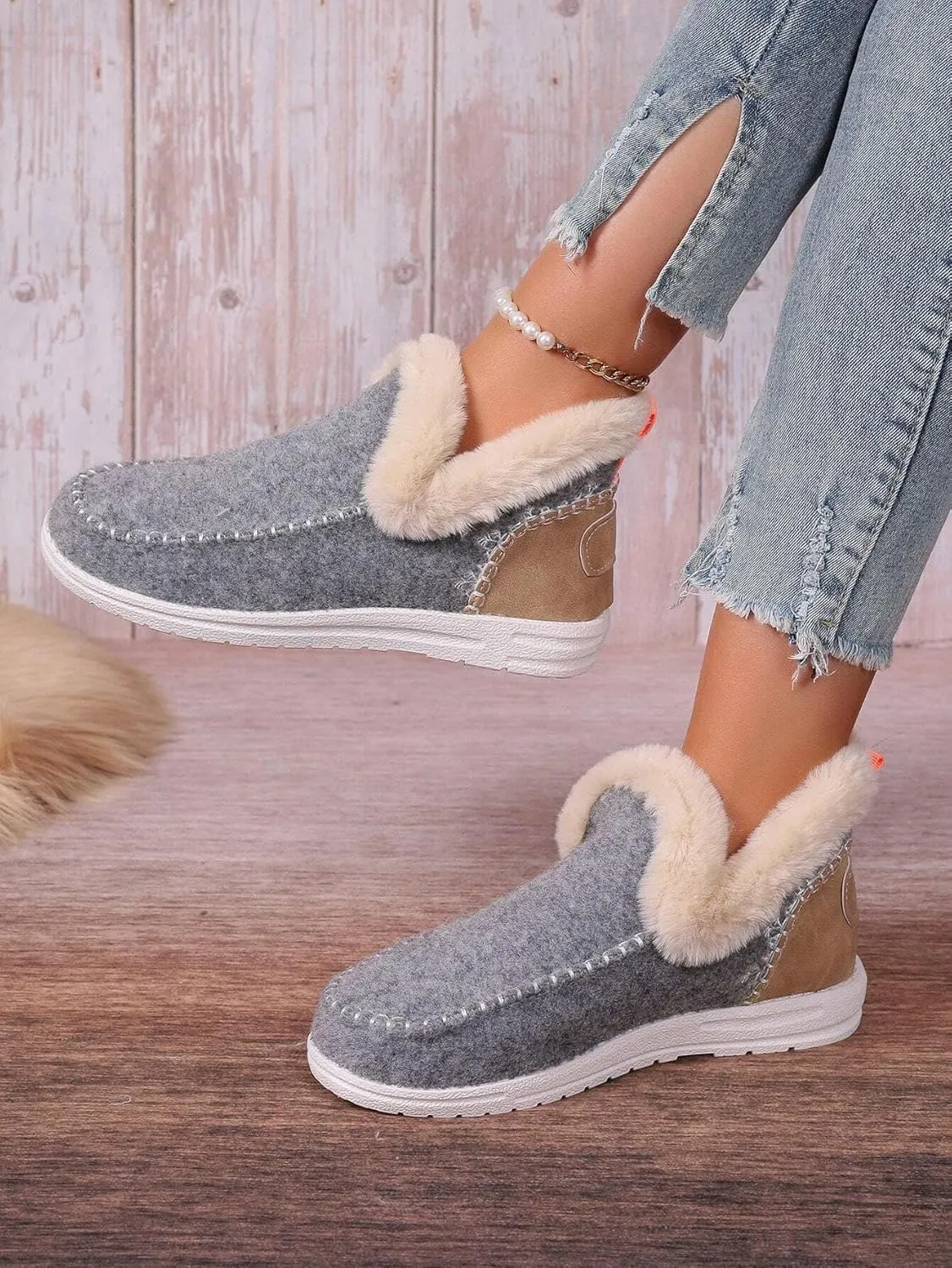 Women Memory Foam Bootie Slippers, Warm Cozy Micro Suede Slipper Boots with Fuzzy Plush Lining Collar for Indoor and Outdoor