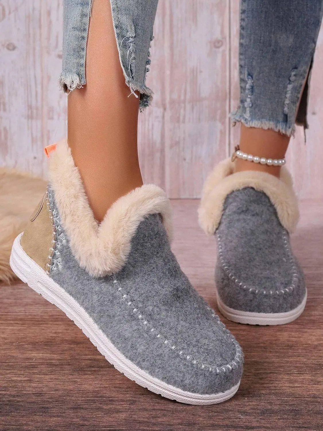 Women Memory Foam Bootie Slippers, Warm Cozy Micro Suede Slipper Boots with Fuzzy Plush Lining Collar for Indoor and Outdoor