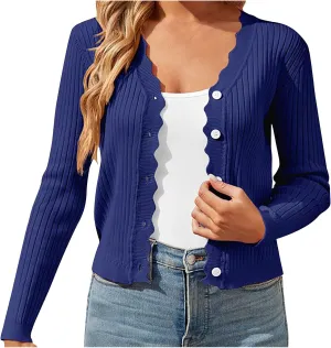 Women Open Front Cropped Cardigans Button Down Loose Casual Sweater Long Sleeve Fall Fashion Classic Sweater