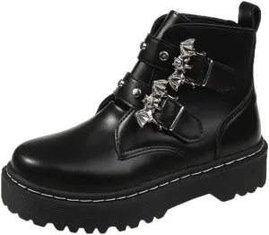 Women Platform Goth Boots Chunky Heel Punk Rave Boots Lace Up Combat Booties Round Toe Booties Shoes Cute Lolita Shoes