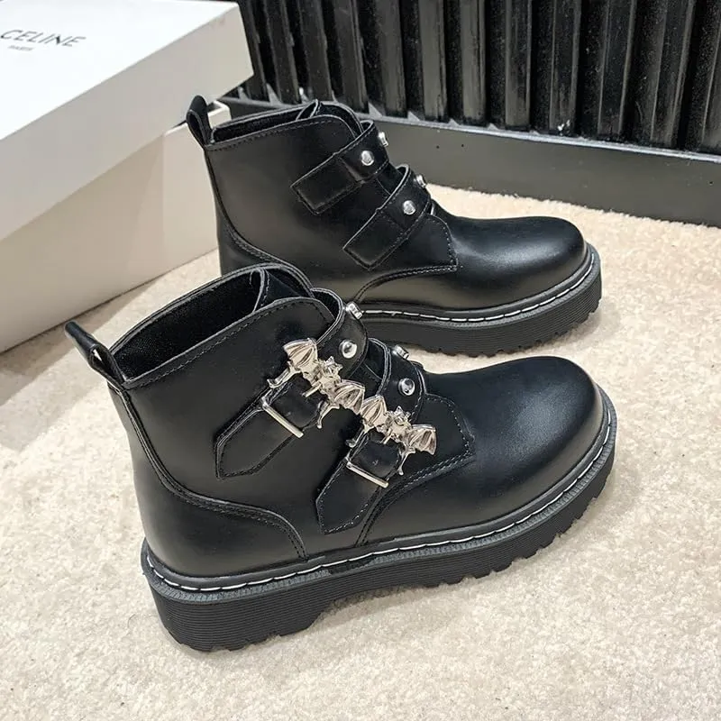 Women Platform Goth Boots Chunky Heel Punk Rave Boots Lace Up Combat Booties Round Toe Booties Shoes Cute Lolita Shoes