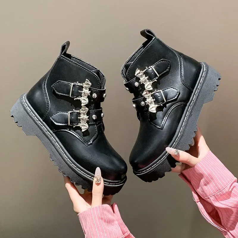 Women Platform Goth Boots Chunky Heel Punk Rave Boots Lace Up Combat Booties Round Toe Booties Shoes Cute Lolita Shoes