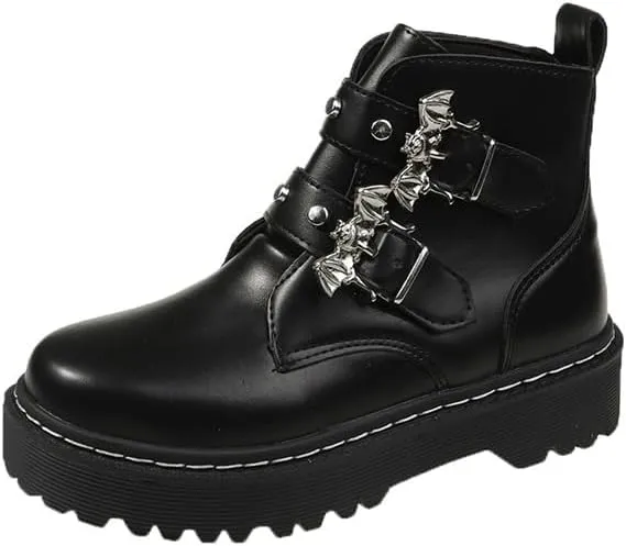 Women Platform Goth Boots Chunky Heel Punk Rave Boots Lace Up Combat Booties Round Toe Booties Shoes Cute Lolita Shoes