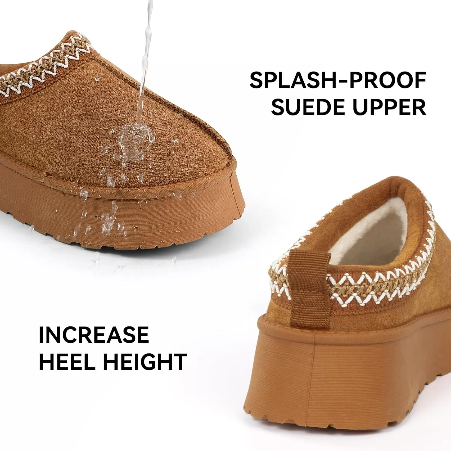 Women Platform Slippers Mini Boots Suede Leather Short Ankle Booties Fuzzy Slip on Shoes Snow Platform Slippers for Women Winter Outdoor Ethnic Style