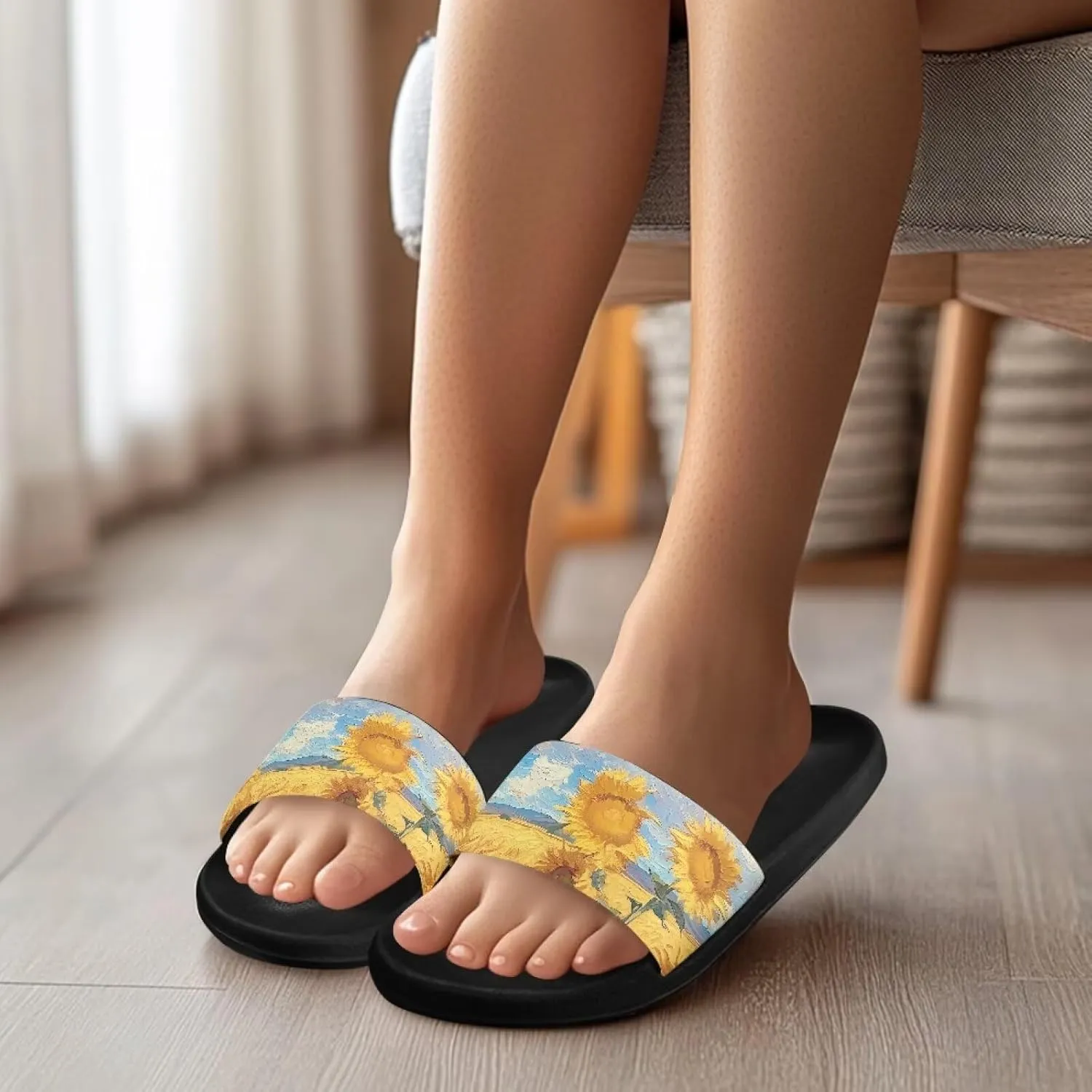Women Slide Sandals Soft Lightweight Non-Slip Slip-on Slippers Open Toe Sandal Versatile and Fashionable Suitable for Daily Commuting Black Size 5-12.5