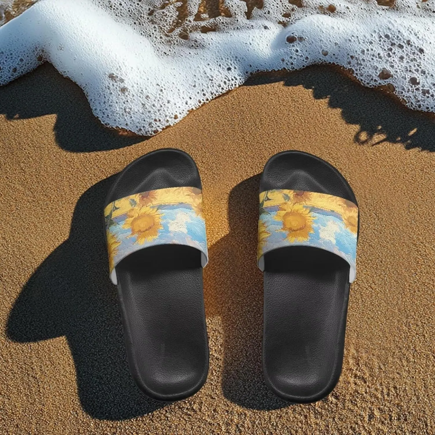 Women Slide Sandals Soft Lightweight Non-Slip Slip-on Slippers Open Toe Sandal Versatile and Fashionable Suitable for Daily Commuting Black Size 5-12.5