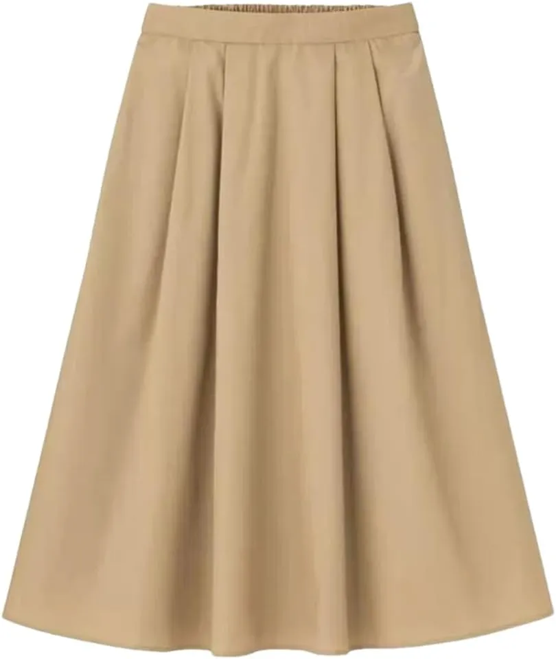 Women Spring Summer High Waist A-Line Long Skirt,Solid Office Lady Skirts Beach Vacation Style
