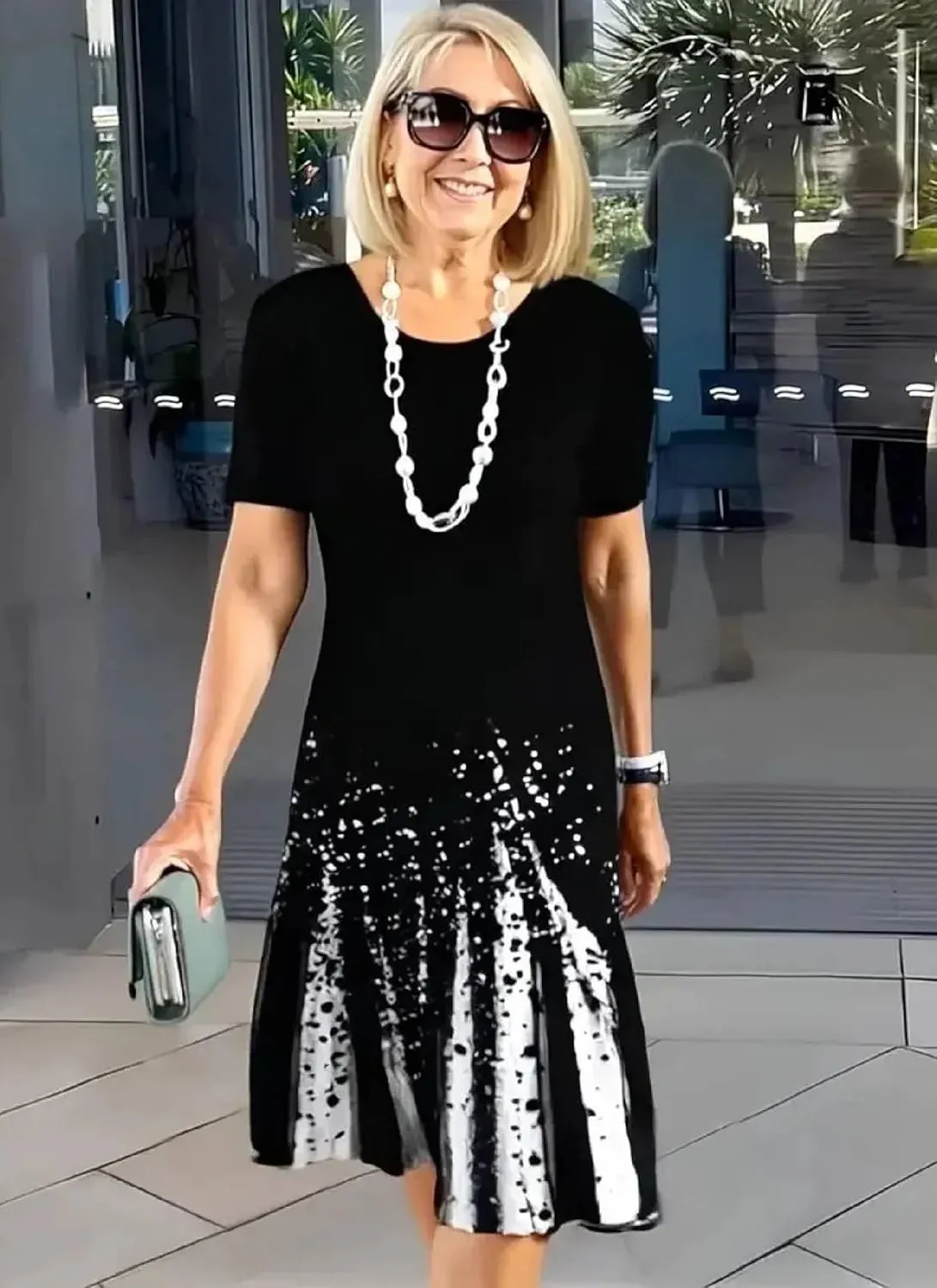 Women's 2025 Splatter Print Midi Dress Lightweight Summer Style Black White for Daywear Casual Outings Outdoor Events