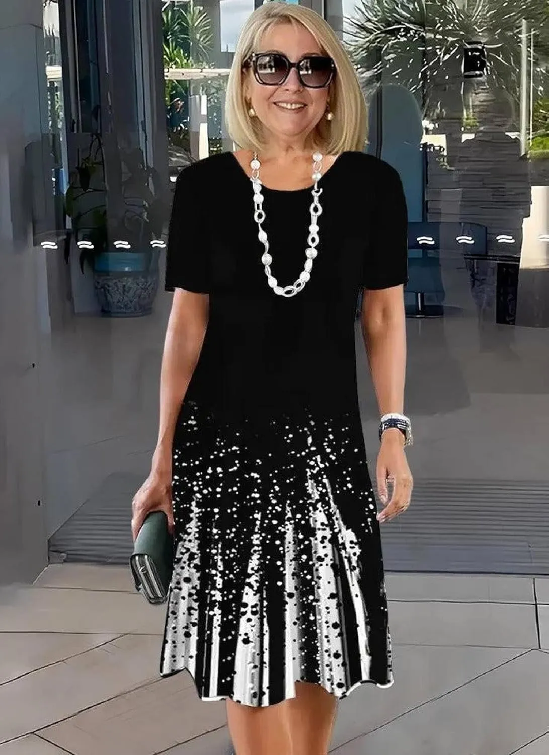 Women's 2025 Splatter Print Midi Dress Lightweight Summer Style Black White for Daywear Casual Outings Outdoor Events
