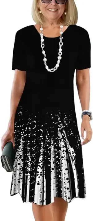 Women's 2025 Splatter Print Midi Dress Lightweight Summer Style Black White for Daywear Casual Outings Outdoor Events