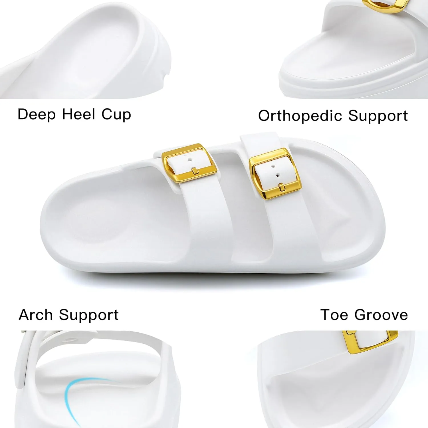 Women's Adjustable Double Strap Orthopedic Sandals - Waterproof High-Resilience EVA Platform Slides with Arch Support, Non Slip Recovery Slippers for Beach Pool Outdoor
