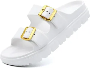 Women's Adjustable Double Strap Orthopedic Sandals - Waterproof High-Resilience EVA Platform Slides with Arch Support, Non Slip Recovery Slippers for Beach Pool Outdoor