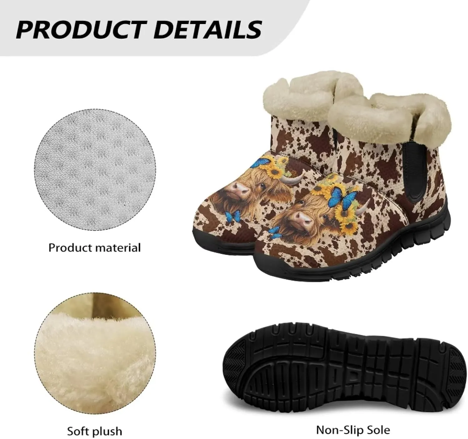 Womens Ankle Booties Faux Fur Lined Snow Boots Warm Comfy Fuzzy Boots Anti-Slip Lightweight Boots Casual Indoor Shoes