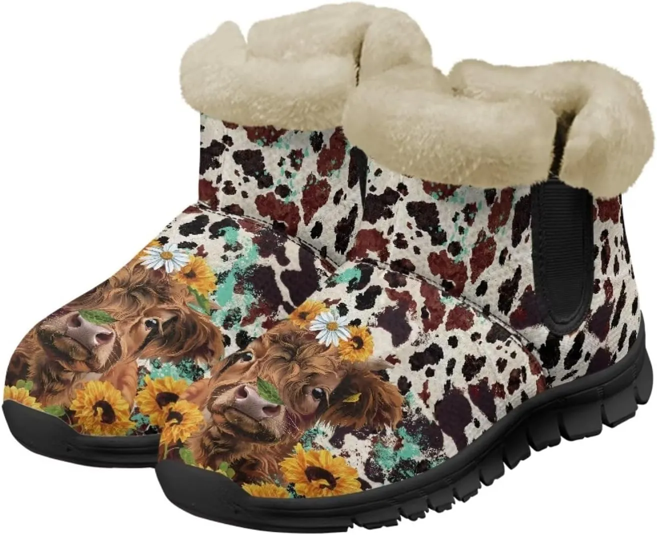 Womens Ankle Booties Faux Fur Lined Snow Boots Warm Comfy Fuzzy Boots Anti-Slip Lightweight Boots Casual Indoor Shoes