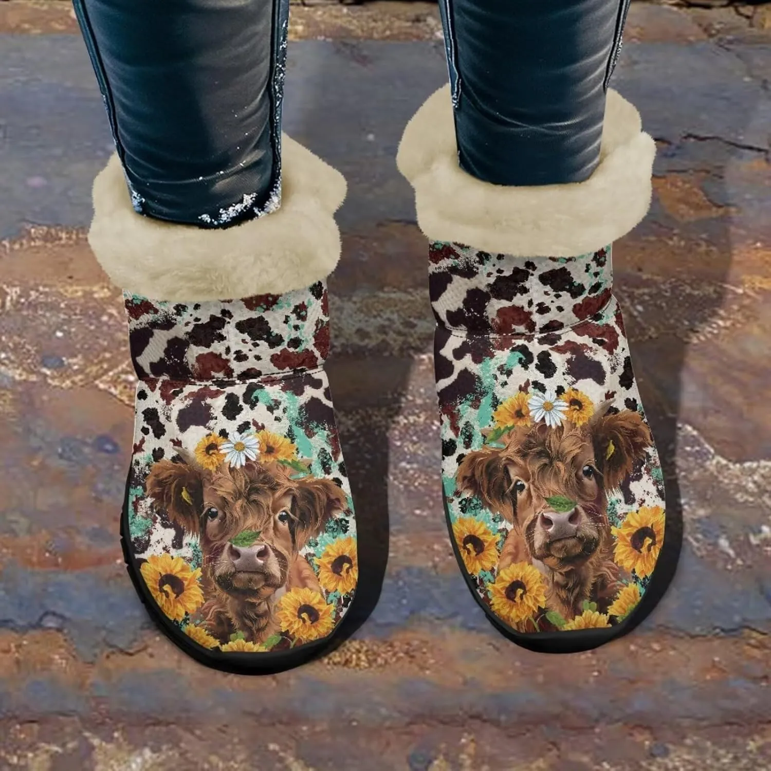 Womens Ankle Booties Faux Fur Lined Snow Boots Warm Comfy Fuzzy Boots Anti-Slip Lightweight Boots Casual Indoor Shoes